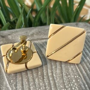 Napier vintage square Clip-On Earrings lucite goldtone retro geometric vibes